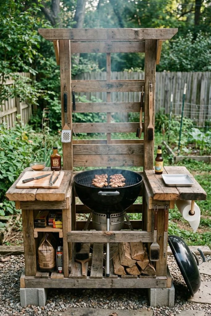 Rope bound wood grill frame.