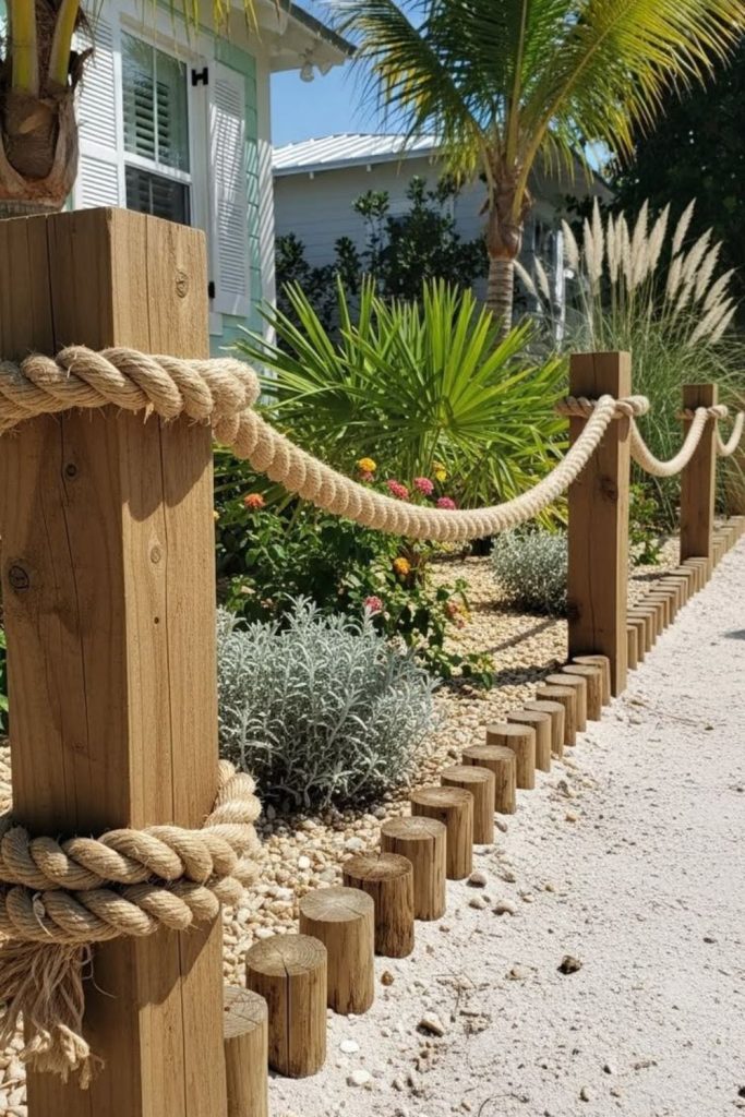 Rope weave coastal style fence