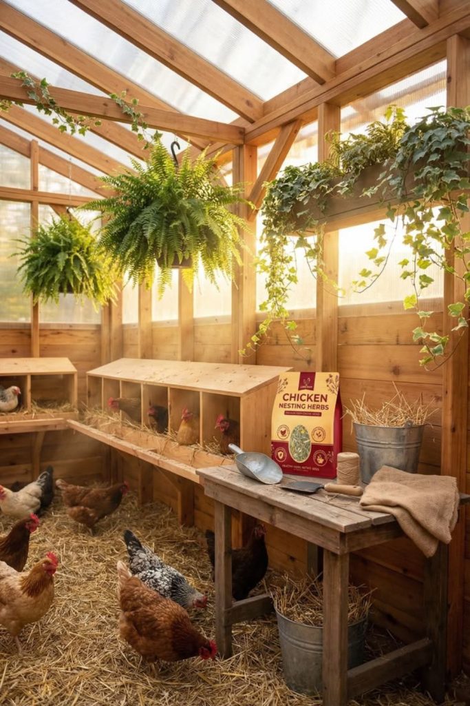Rustic barn layered chicken coop shelf system