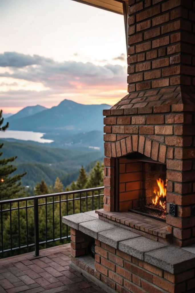 Cozy brick outdoor fireplace retreat