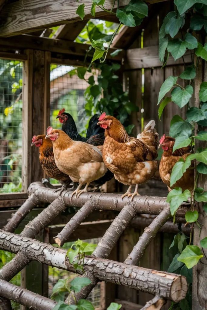 Rustic cedar ladder roost structure for chickens