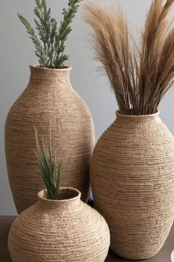 Rope bound rustic planter stack design