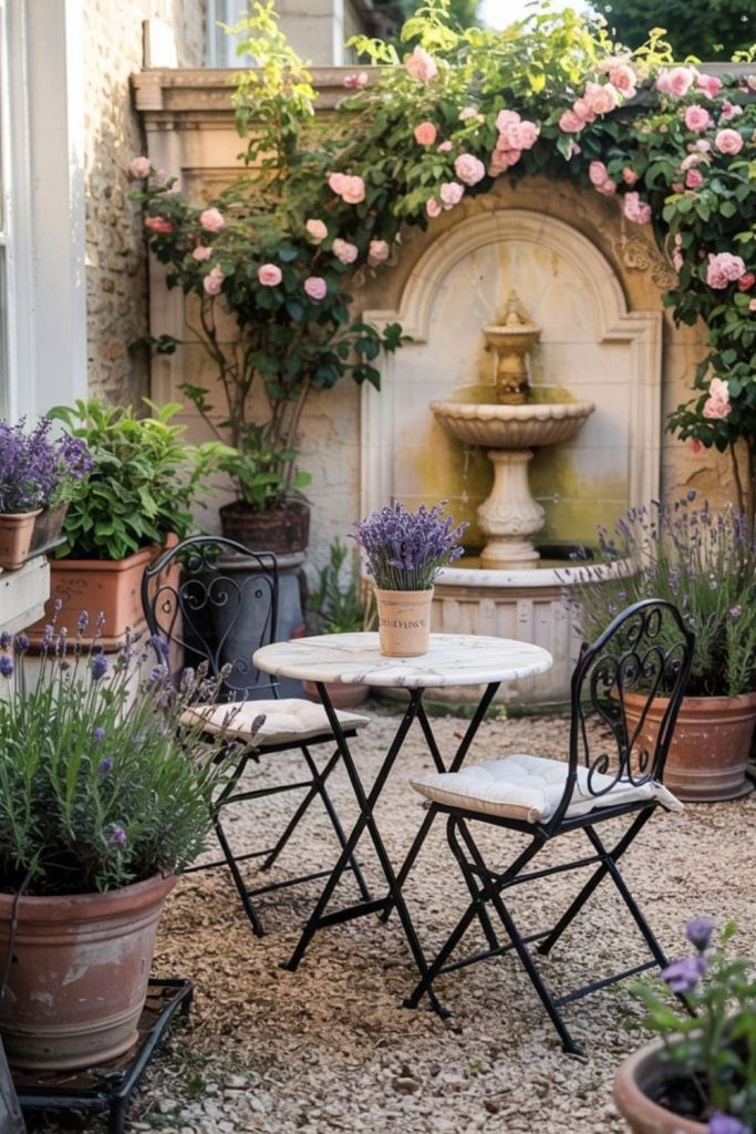 Weathered stone ivy rustic French courtyard garden