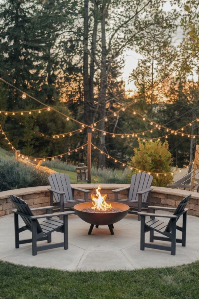 Rustic stone slab natural fire pit