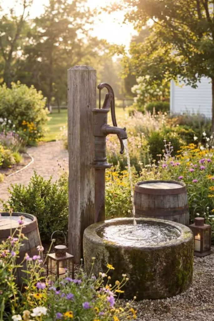 Old watermill stream rustic countryside garden scene