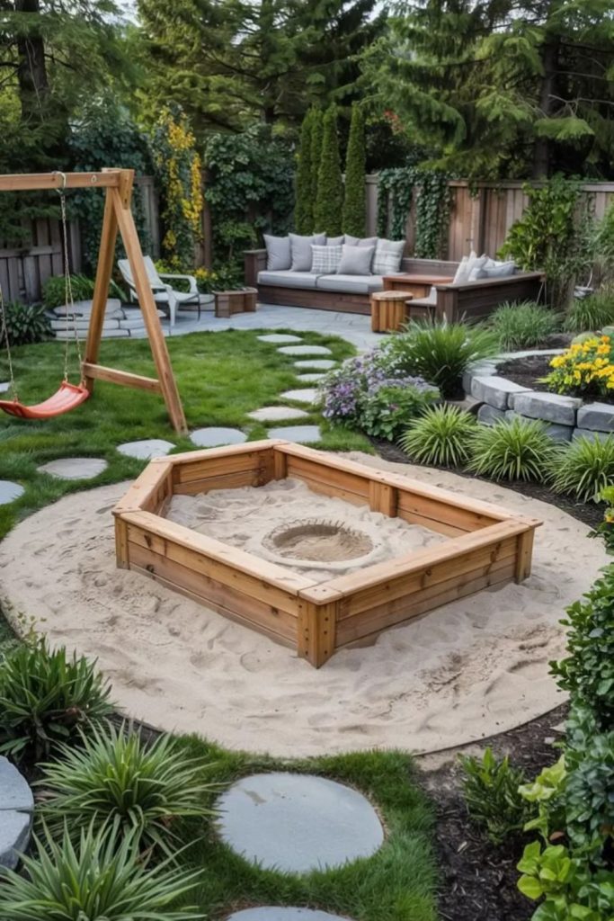 Sand volcano digging kids sensory outdoor pit.