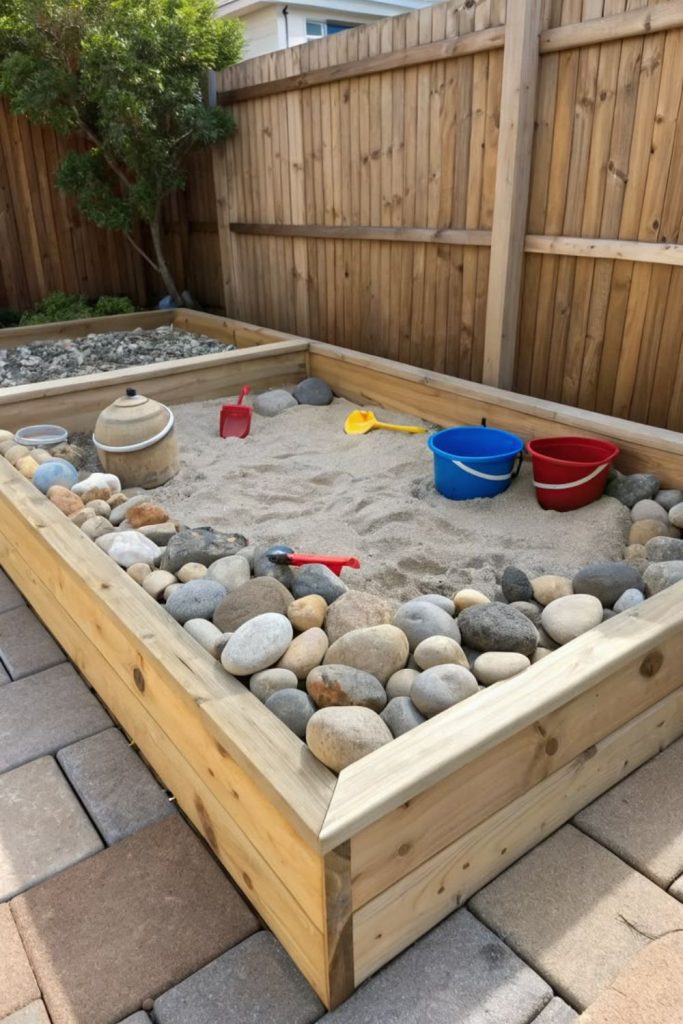 Sandbox digging play area for children.