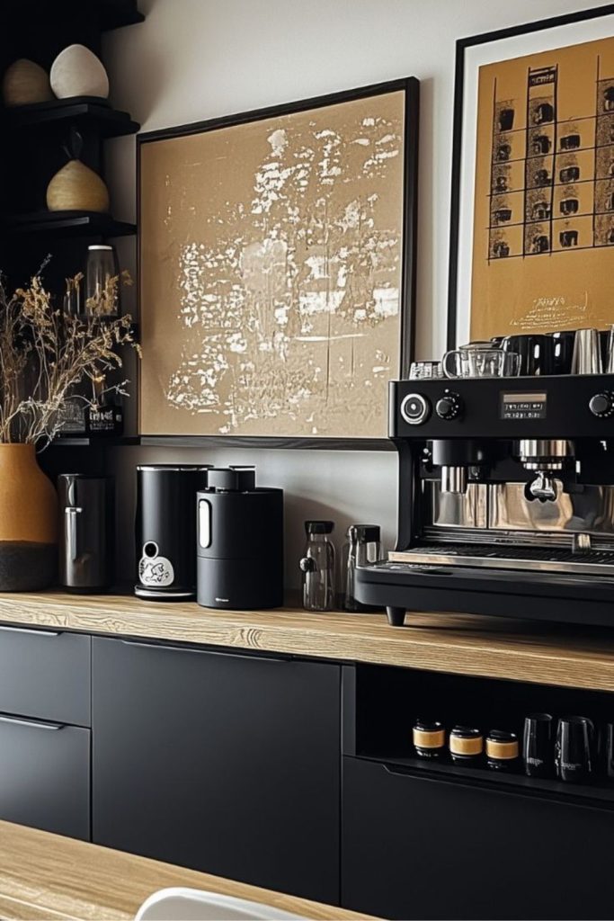 Scandinavian black modern dark coffee brew spot.