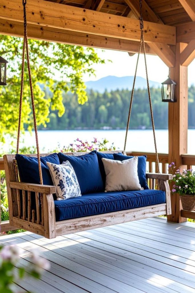 Minimal Scandinavian wooden bench swing style