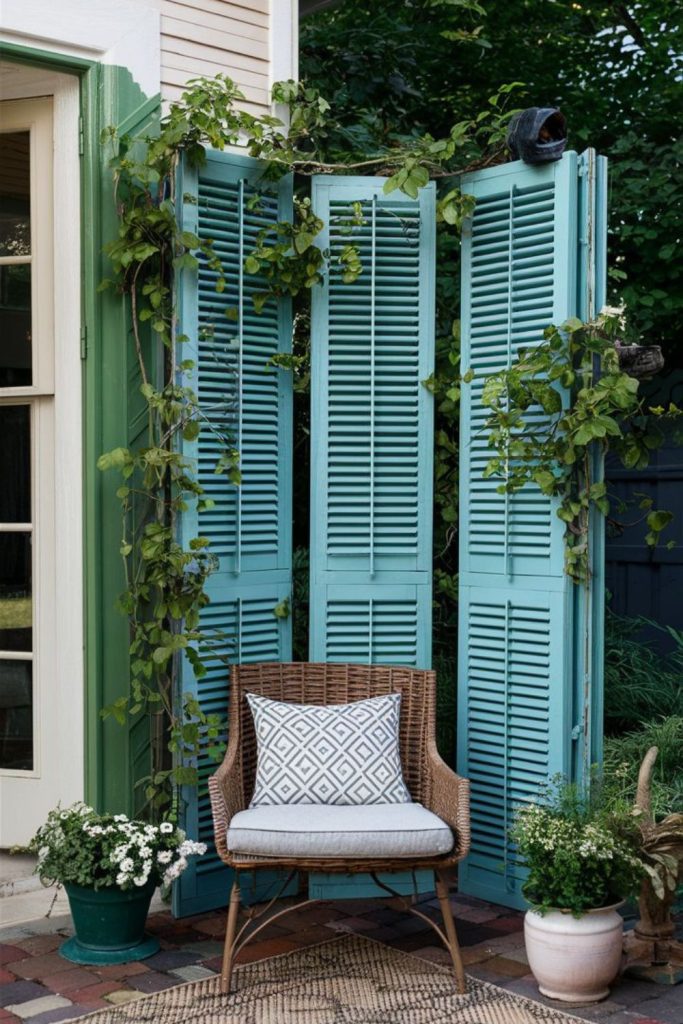 Vintage shutter stacked privacy fence