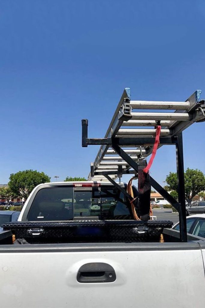 Side mounted ladder rack for gear storage