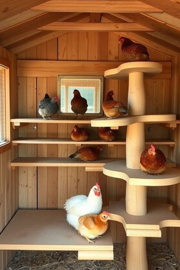 Sky perch elevated chicken shelf coop structure