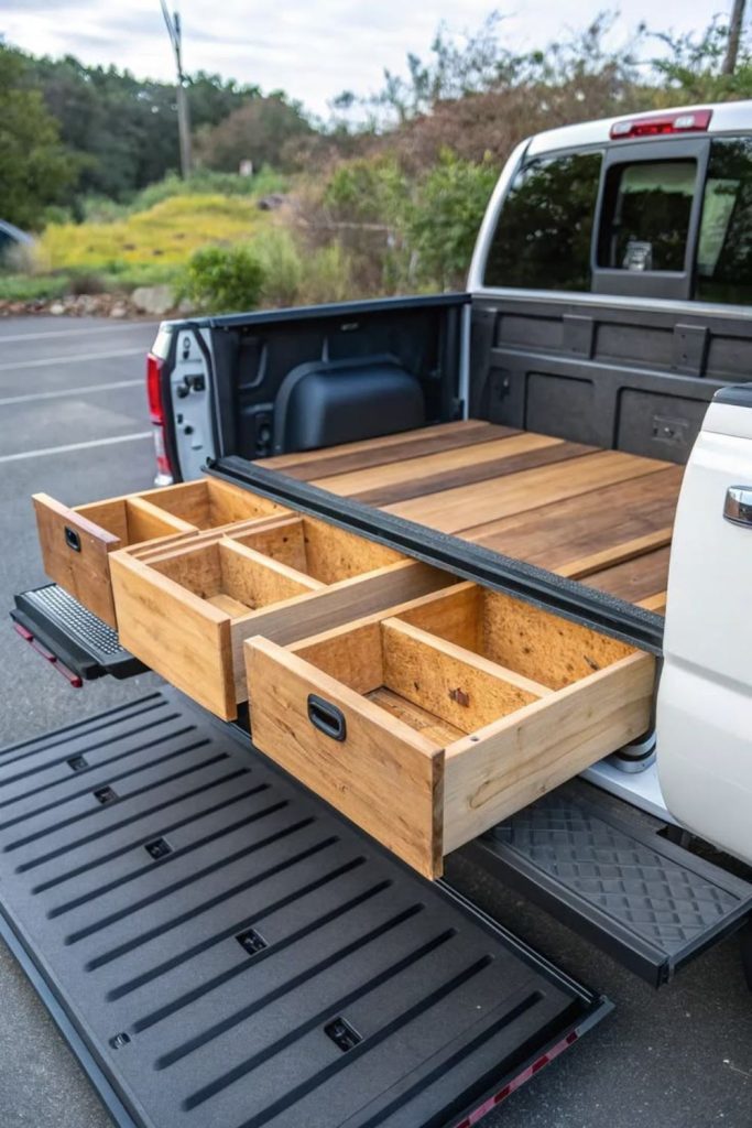 Sliding ice chest cooler truck bed drawer