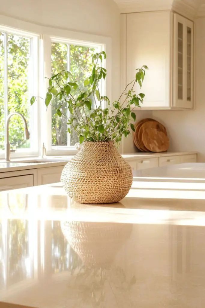 Linen neutral soft calming kitchen setup