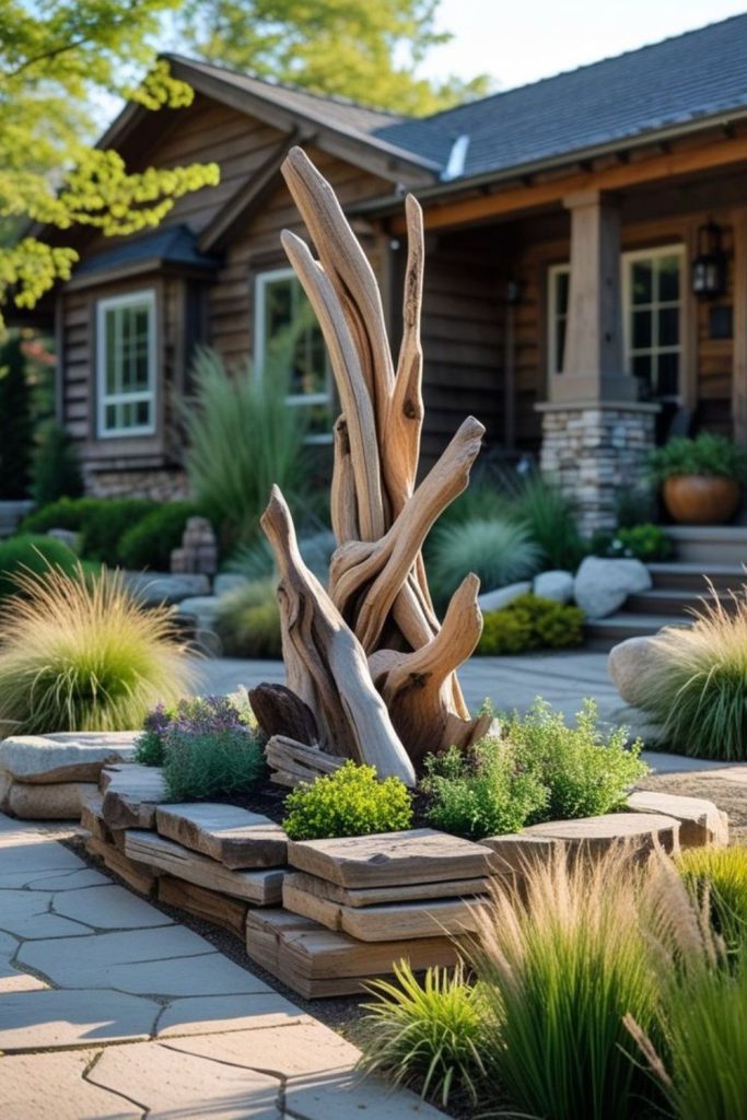 Spiral driftwood artistic garden planter tower