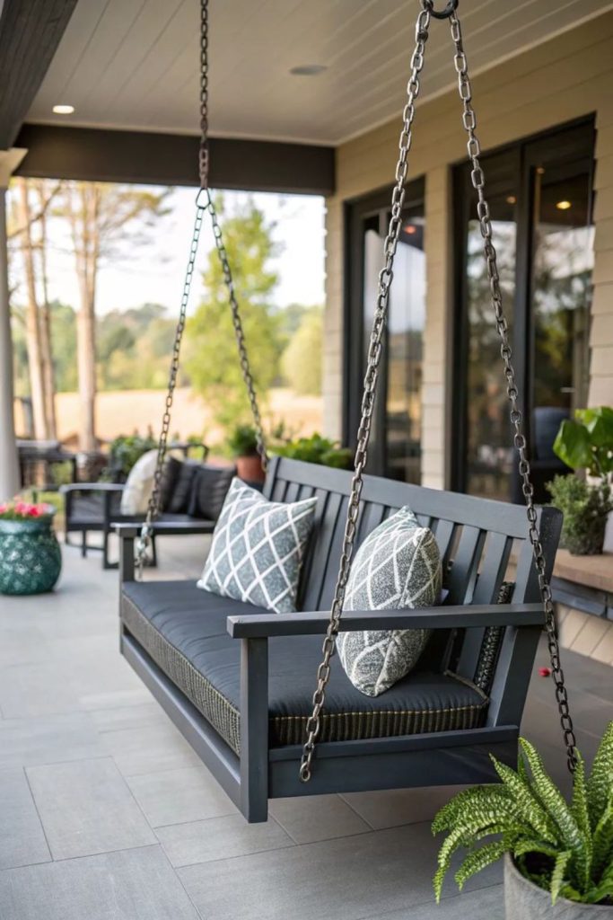 Steel frame minimalist arc swing bench