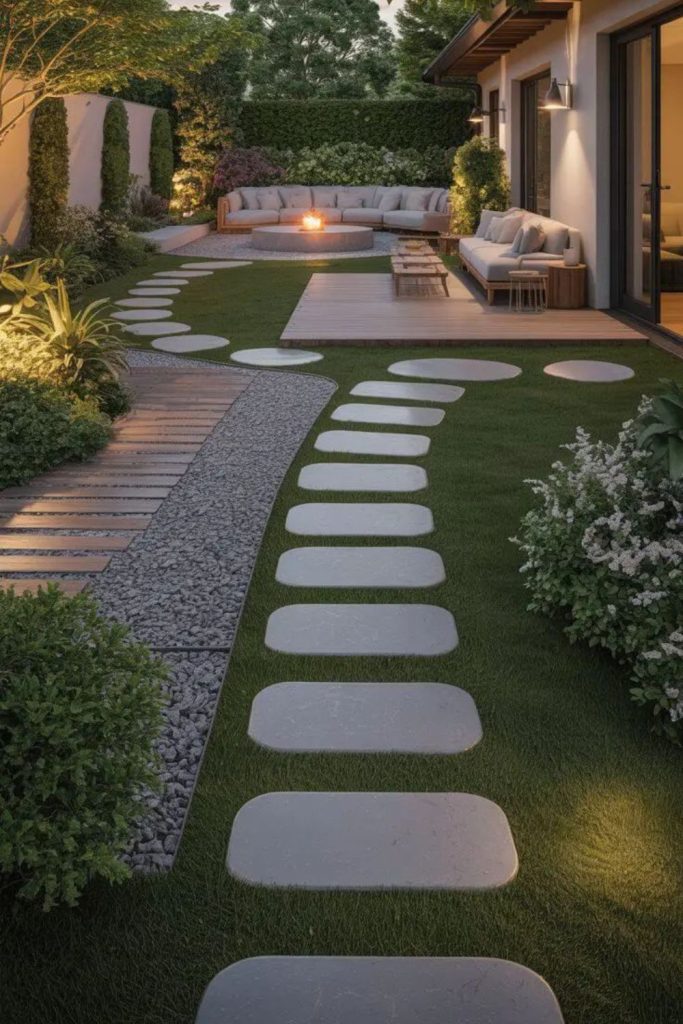 Stepping stone lawn path design