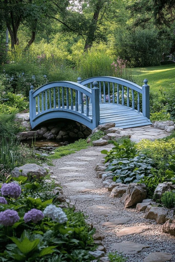 Hidden stone bridge fairytale secluded garden setting