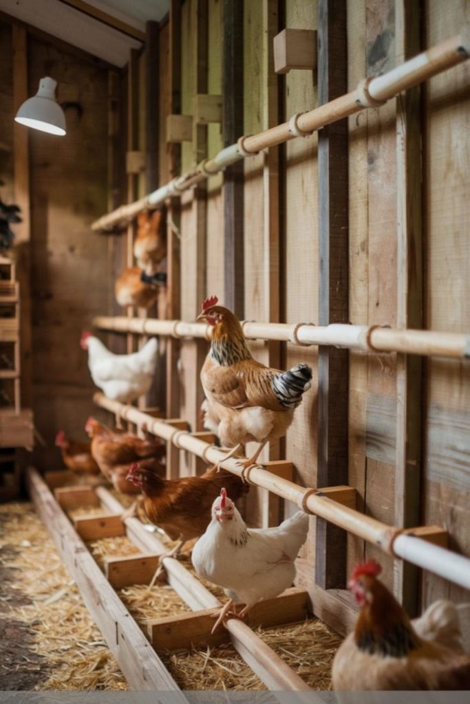 Stone ledge wall mounted chicken roost shelves