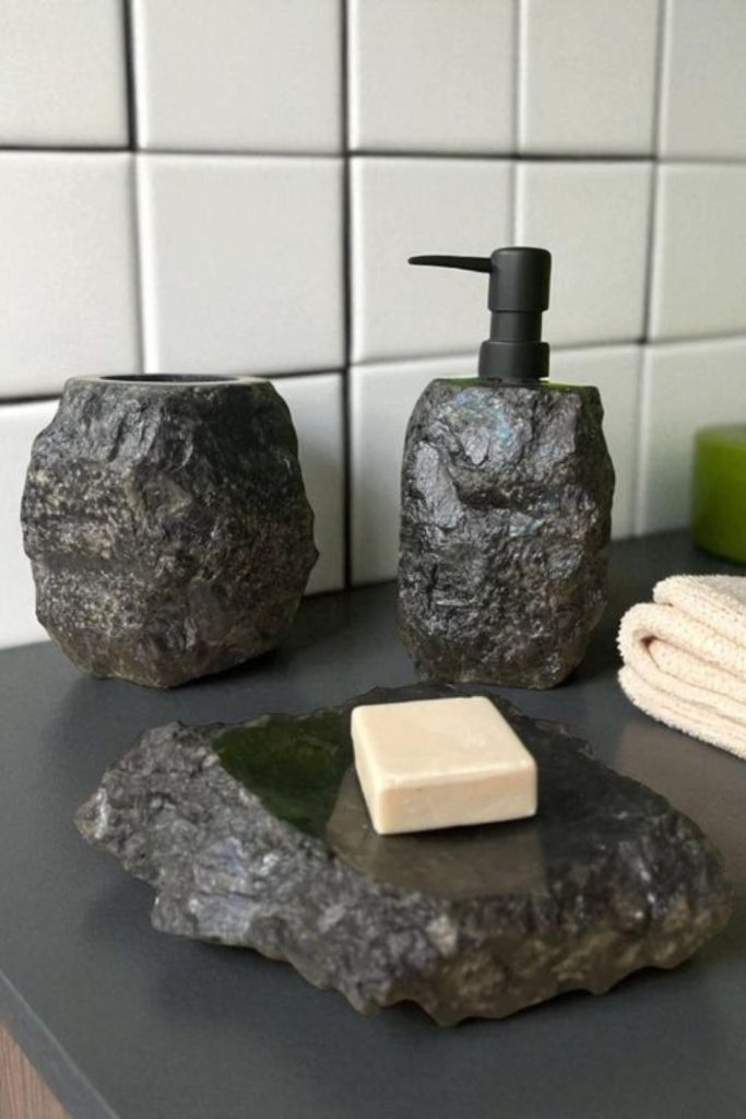 Stone pebble natural soap dispenser