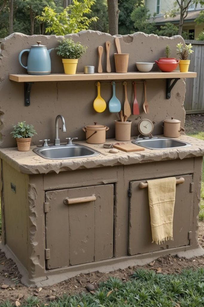 Stone slab rustic mud cooking counter
