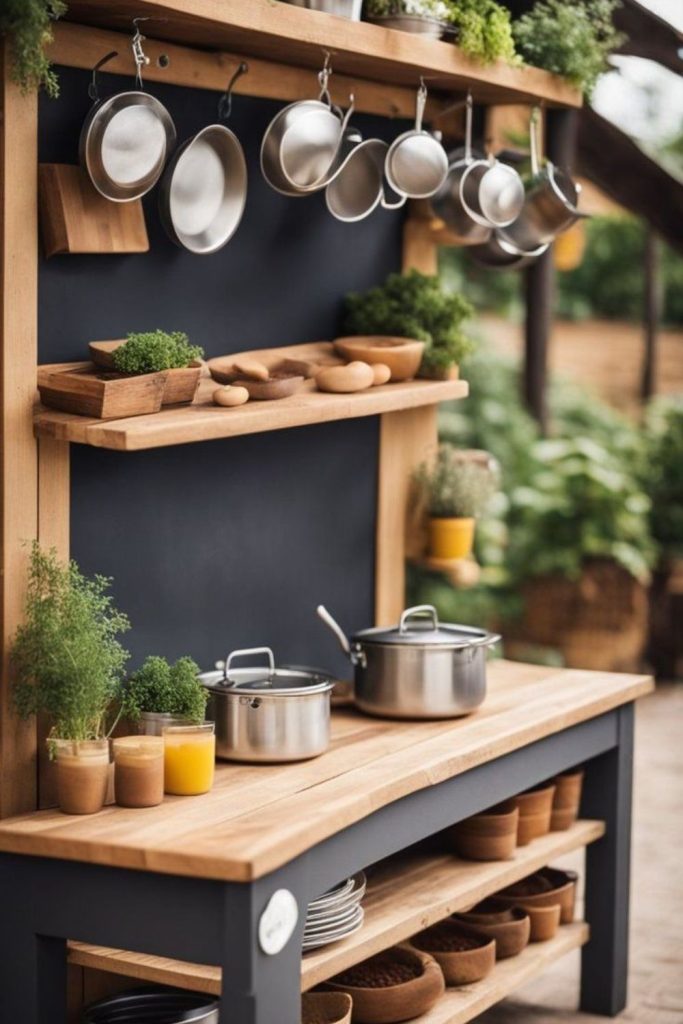 Stacked stone sturdy mud kitchen setup