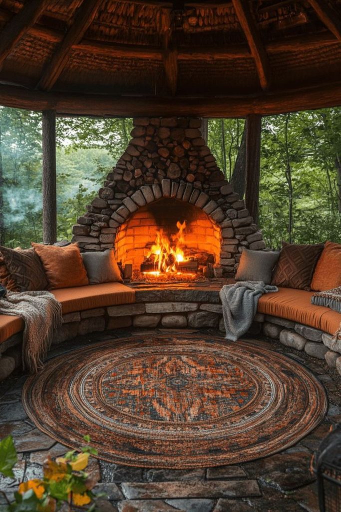 Sunken fire pit lounge seating design