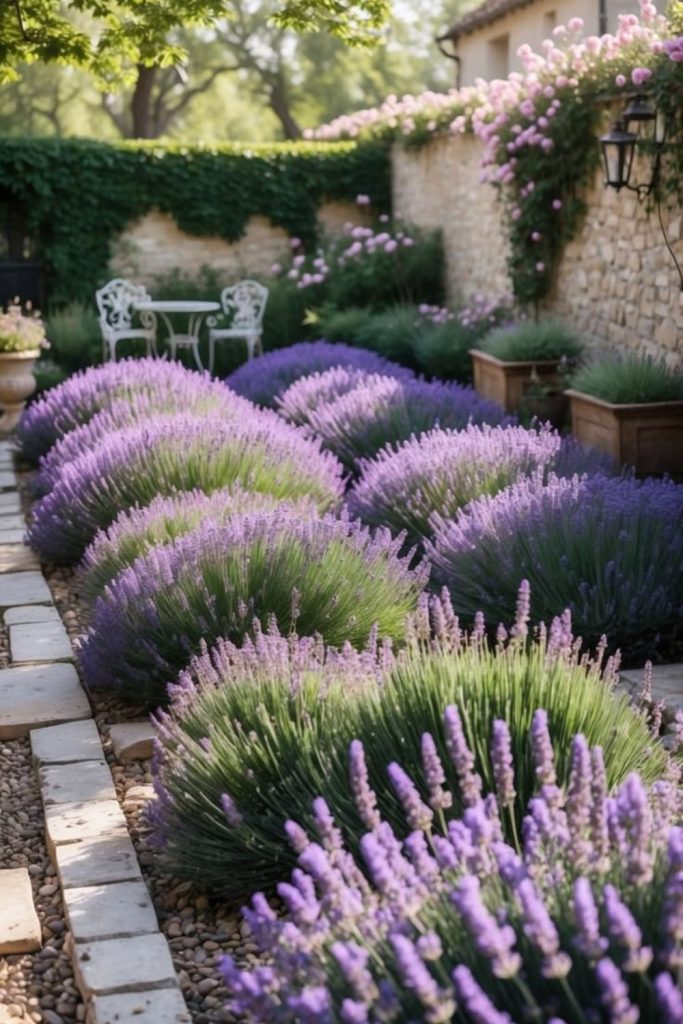 Lavender fields sunset horizon rural French landscape