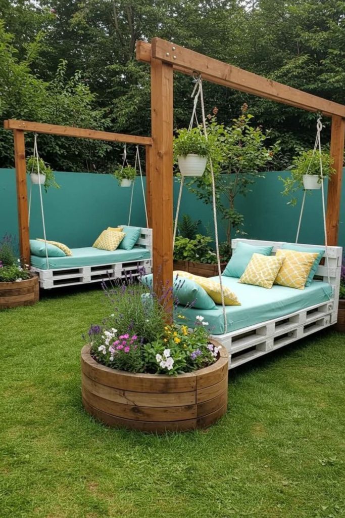 Large swing bed outdoor lounge platform