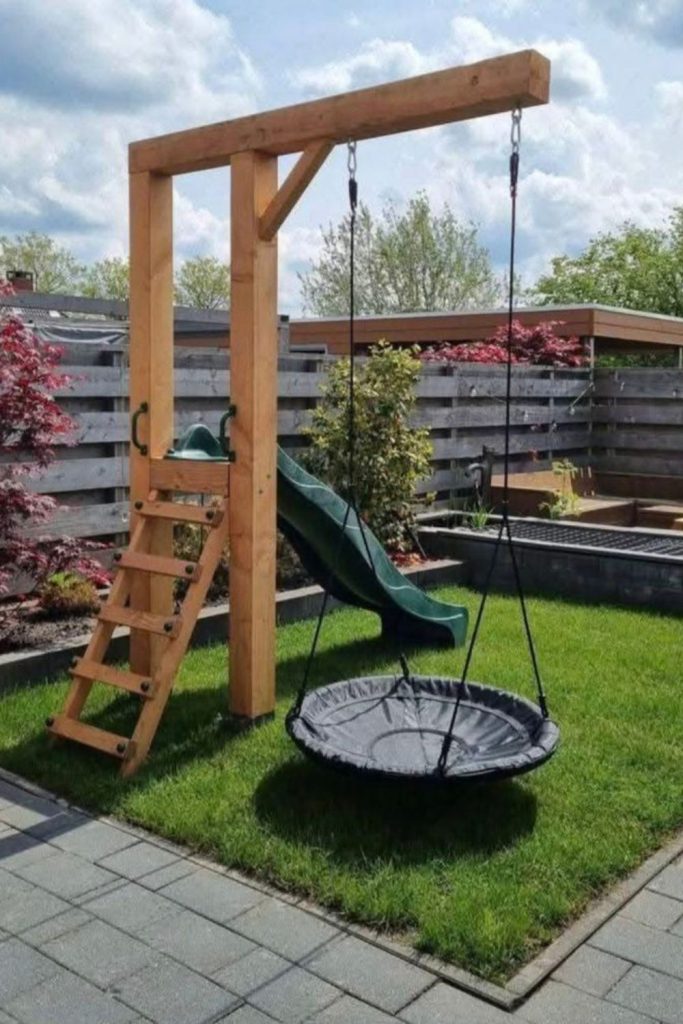 Classic swing set relaxing backyard play zone.