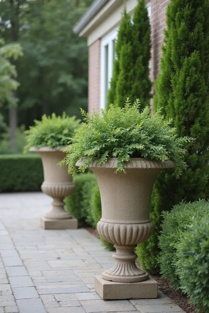 Tall urn statement porch flower planters.