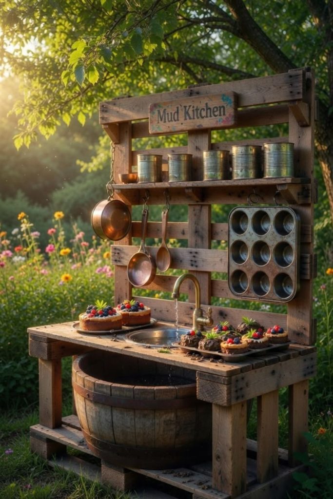 Tin can kids mud kitchen station