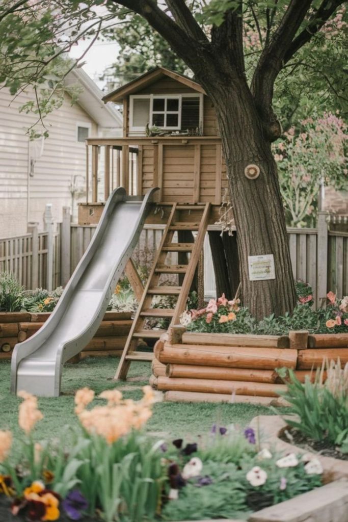 Treehouse platform kids elevated backyard reading lookout space