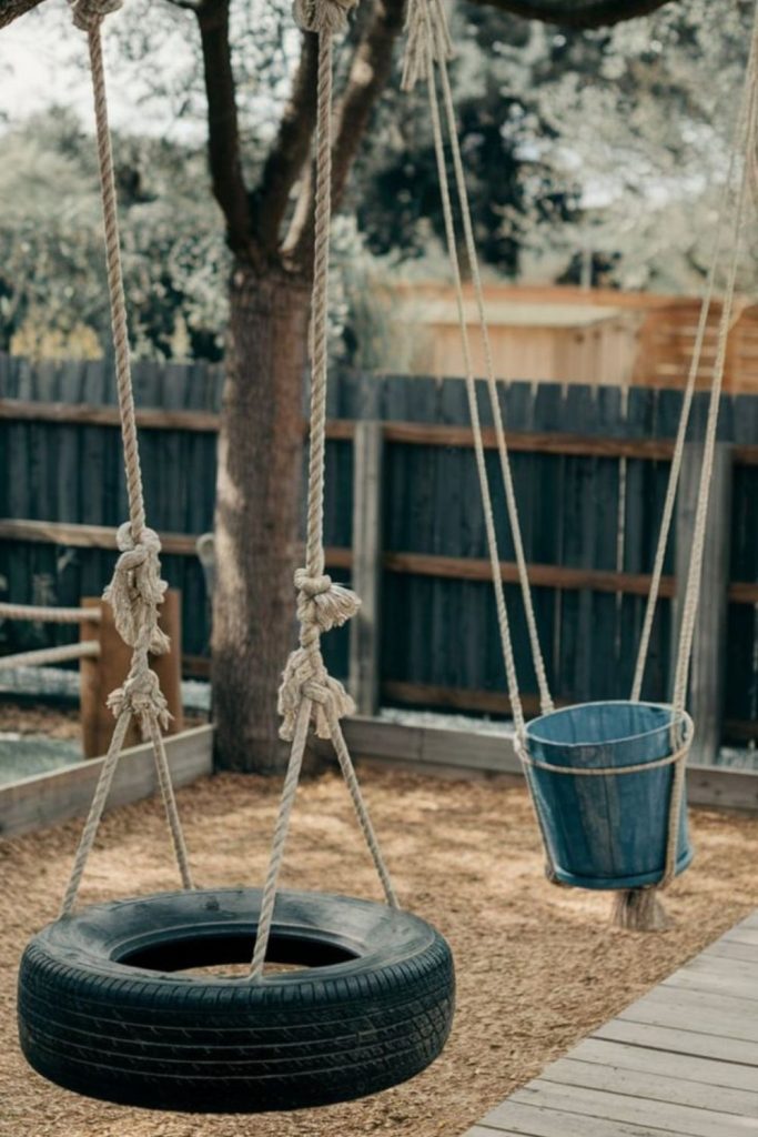 Tire swing backyard circular motion play zone.