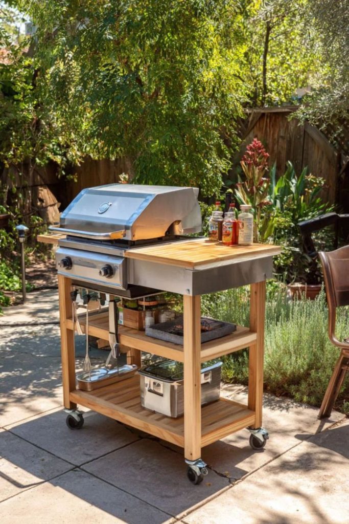 Rolling tool cart grill station.