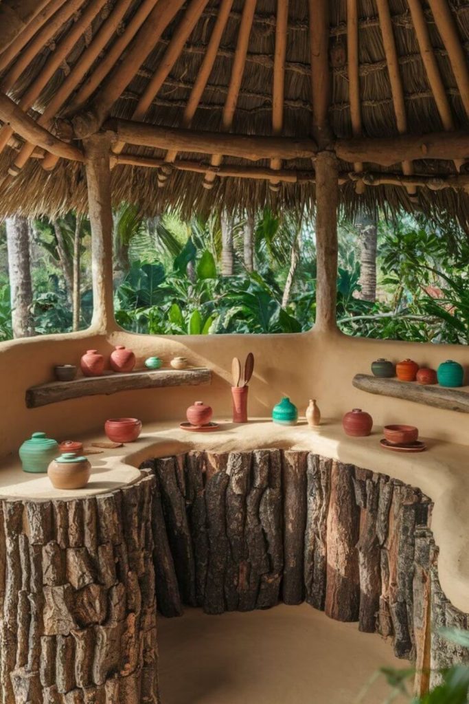 Tree stump natural mud cooking counter