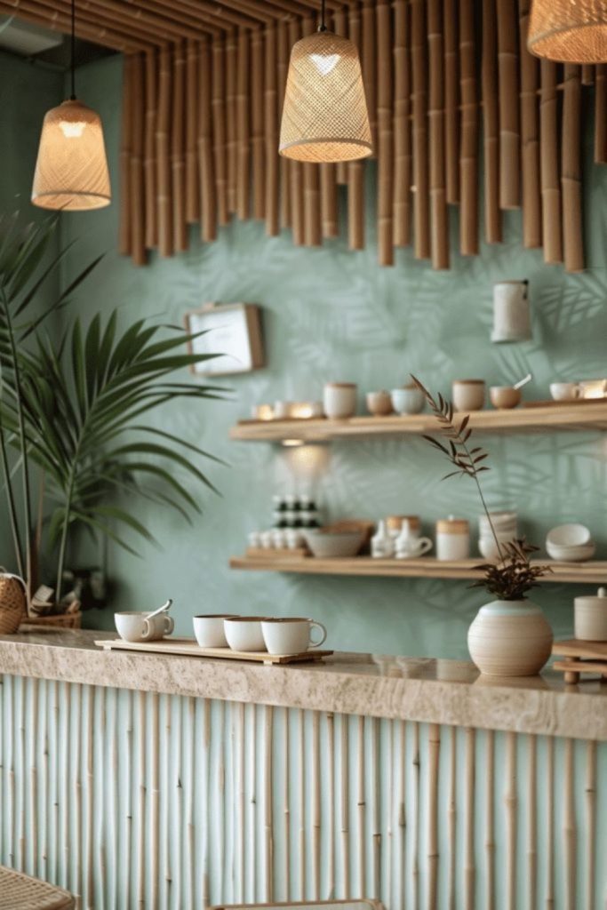 Tropical bamboo coffee shack island relaxed style.