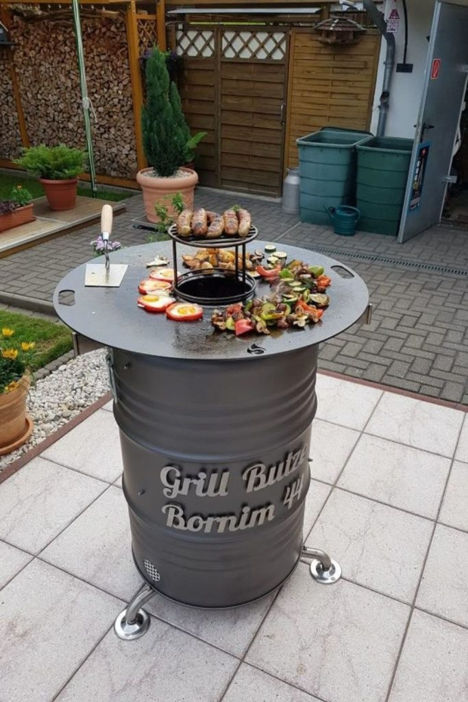 Upcycled drum grill creative outdoor cooking.