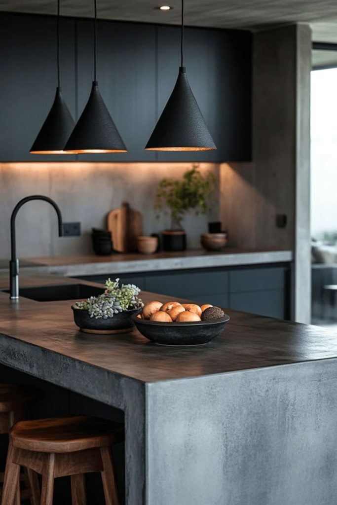 Concrete industrial raw edgy kitchen vibe