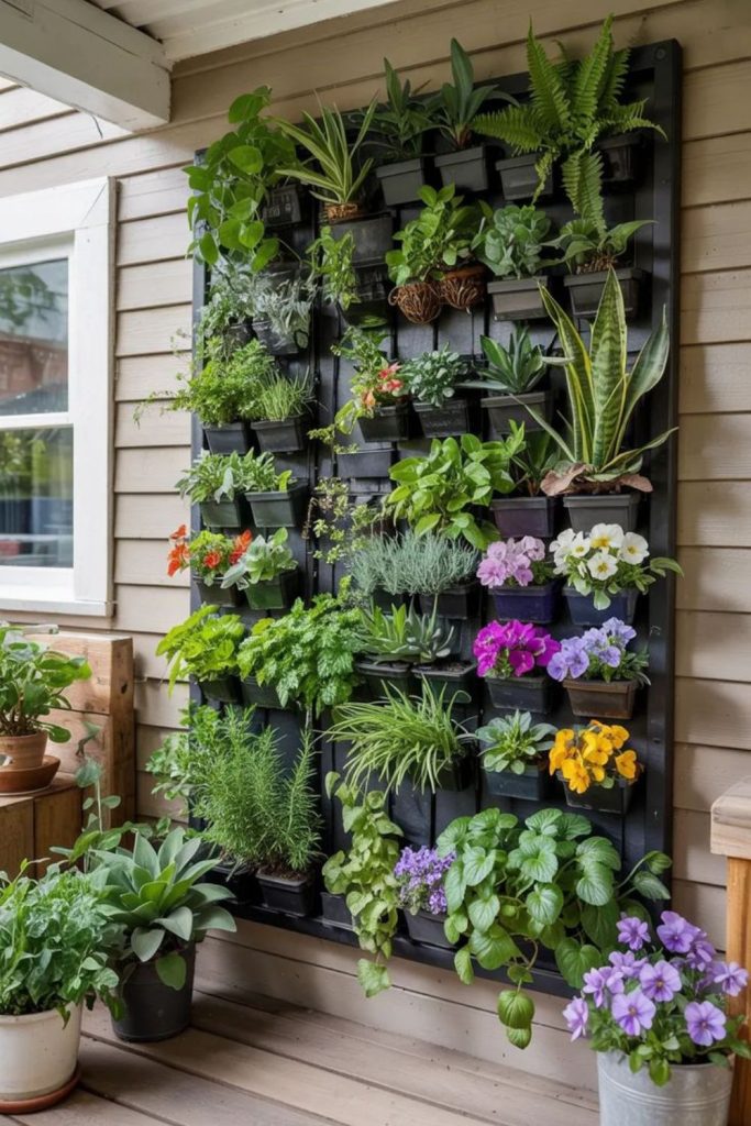 Vertical wall pocket garden flower pots.