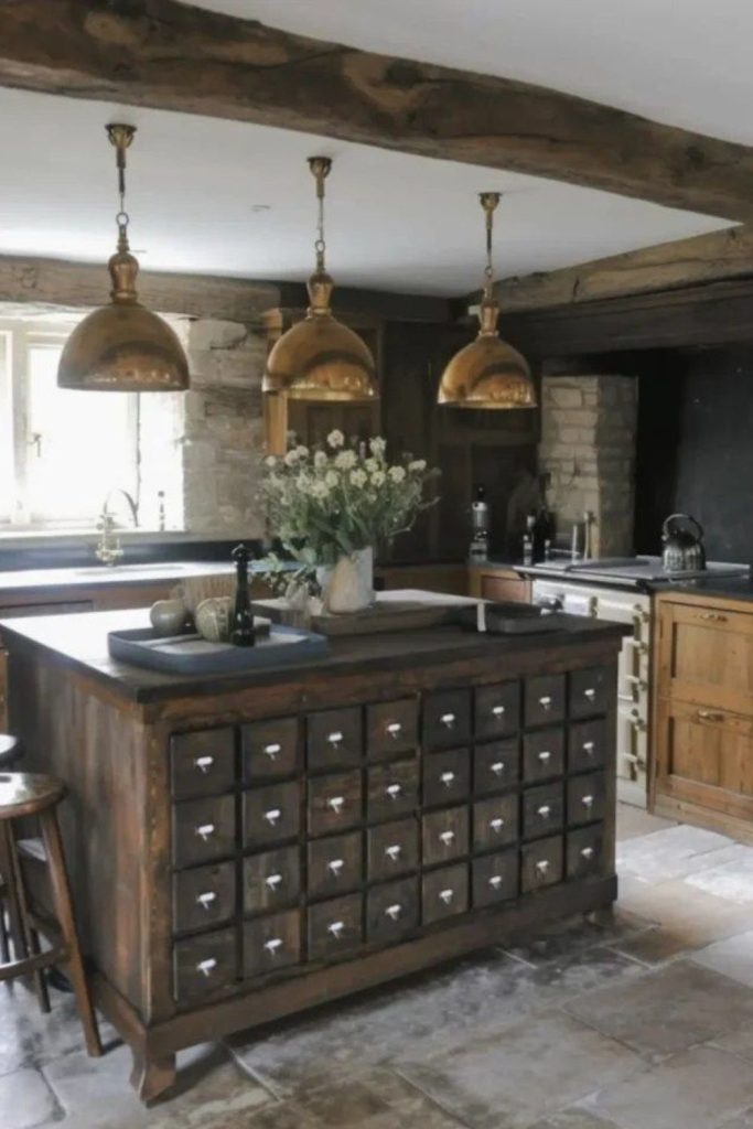 Vintage apothecary nostalgic rustic kitchen look