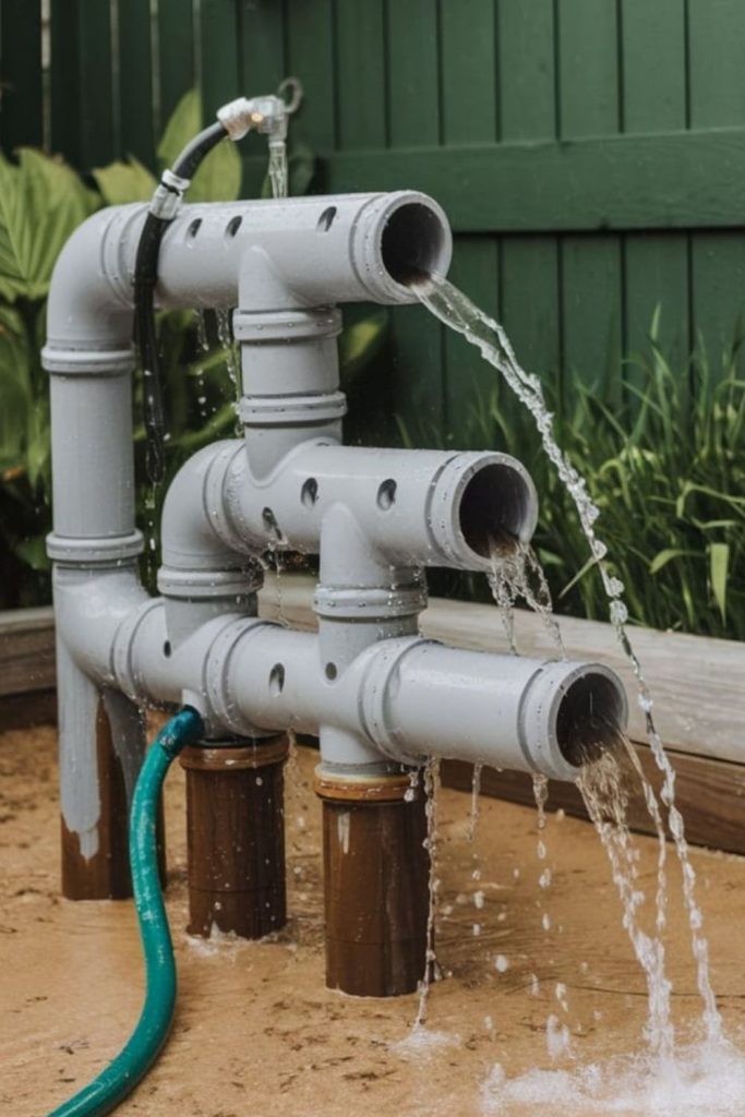 Water canal splash kids sensory backyard stream.