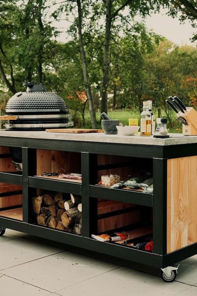 Wheel rim stacked grill tower.