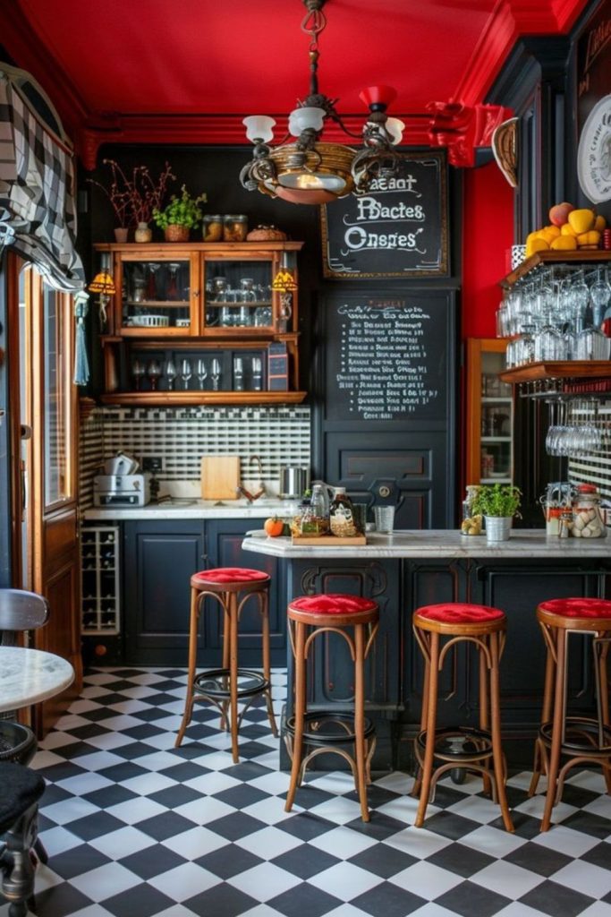 Parisian cafe kitchen with elegant cozy ambiance.