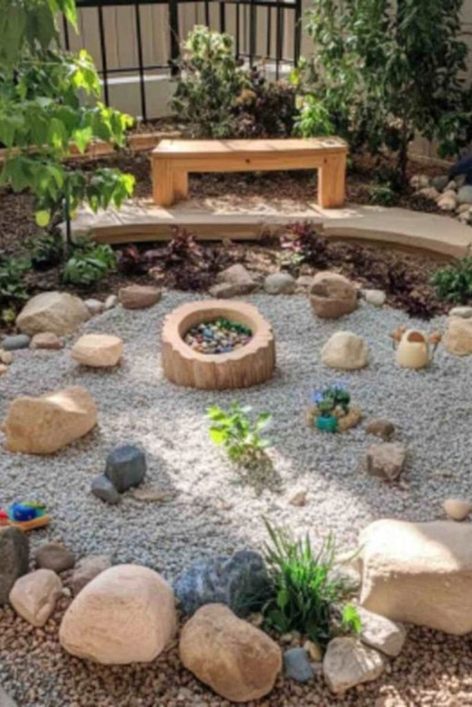 Pebble discovery yard sensory play zone for toddlers