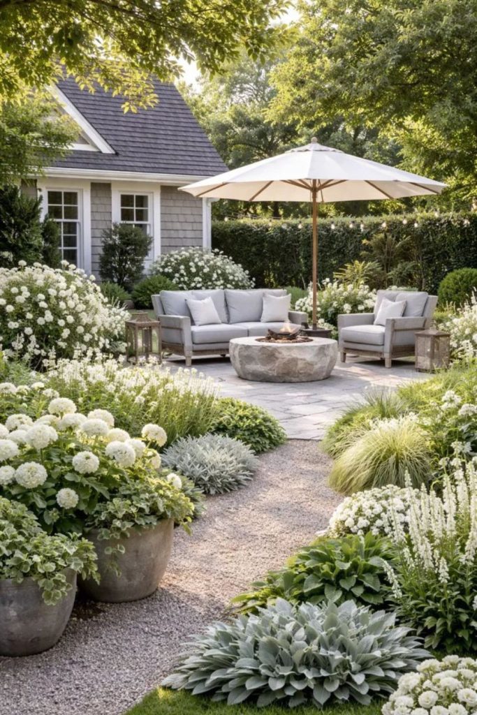All white floral serene luminous garden sanctuary
