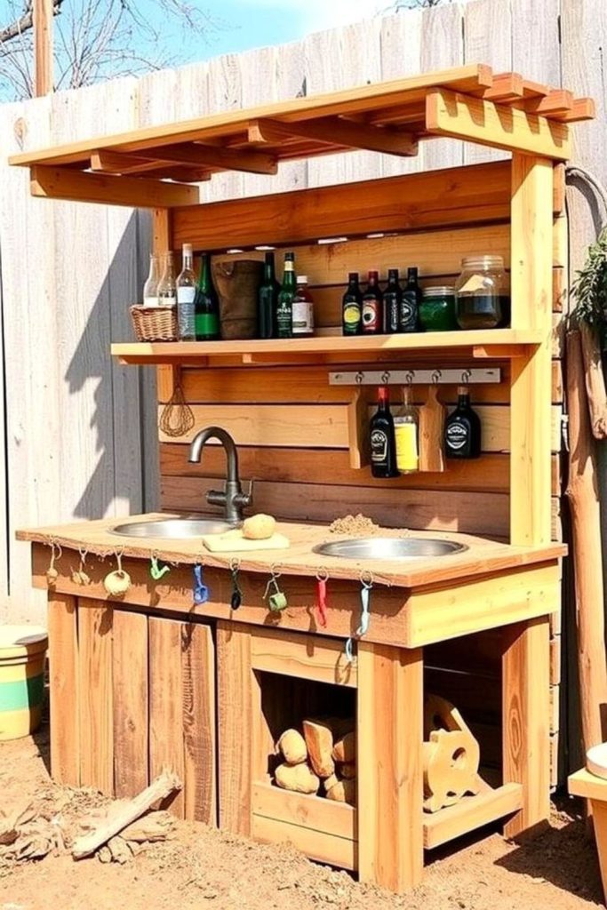 Window frame decorative mud kitchen backdrop