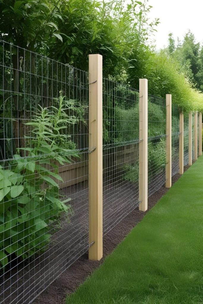 Wire mesh climbing plant fence