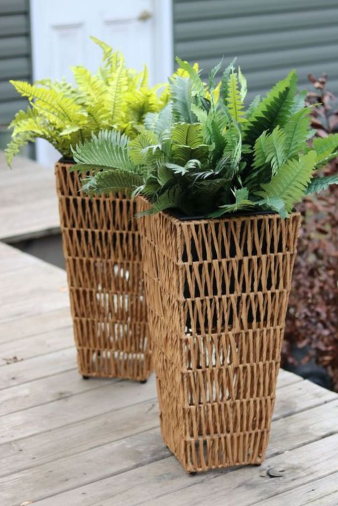 Woven rattan tropical tall garden planter