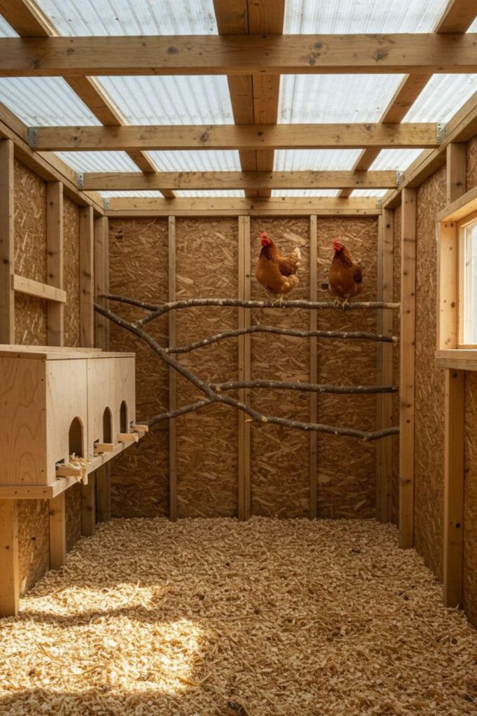 Woven rope bridge style chicken roosting perch